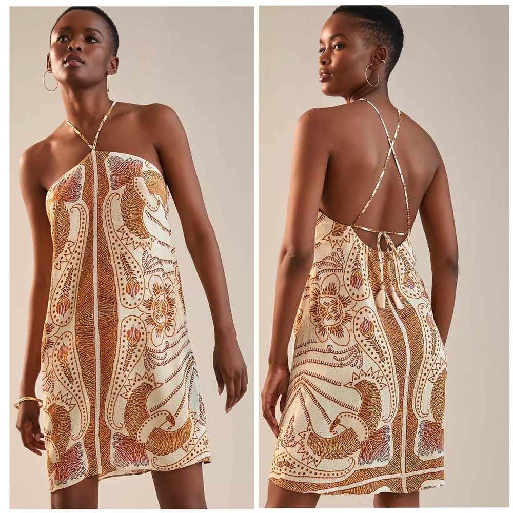 Farm Rio x Anthropologie Boho Halter Mini Dress Size Small